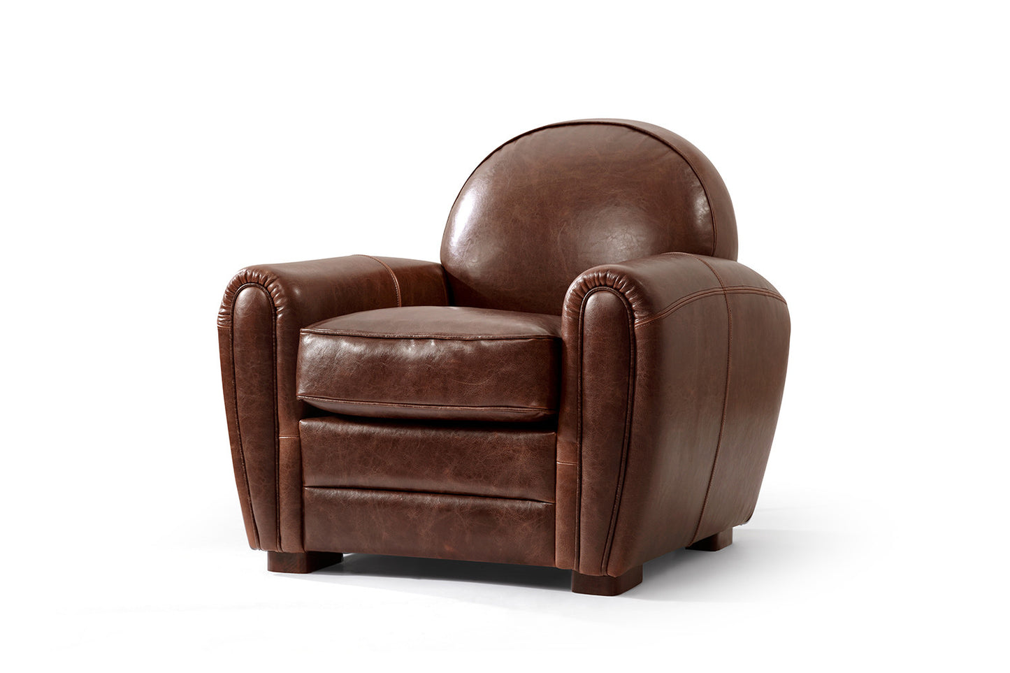 Fauteuil Club en Cuir 1930 à liseré Rose & Moore de profil