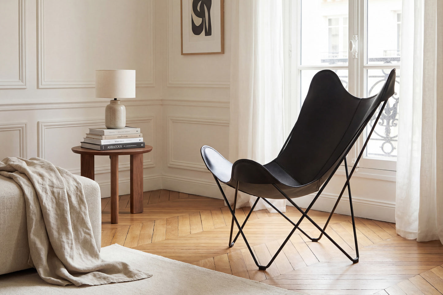 Fauteuil Papillon Historique en cuir noir