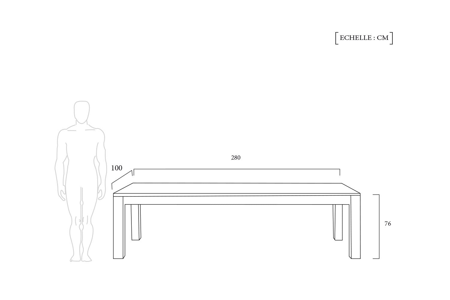 Schéma Technique Table de Salle à Manger 280 Rustique en Bois Brut meta-dimensions