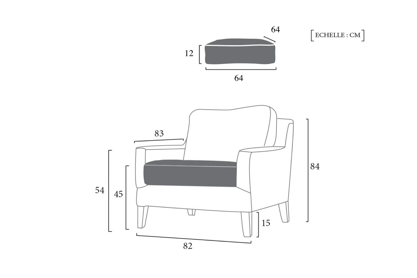 Schéma Technique Fauteuil Anglais Vintage Rose & Moore meta-dimensions