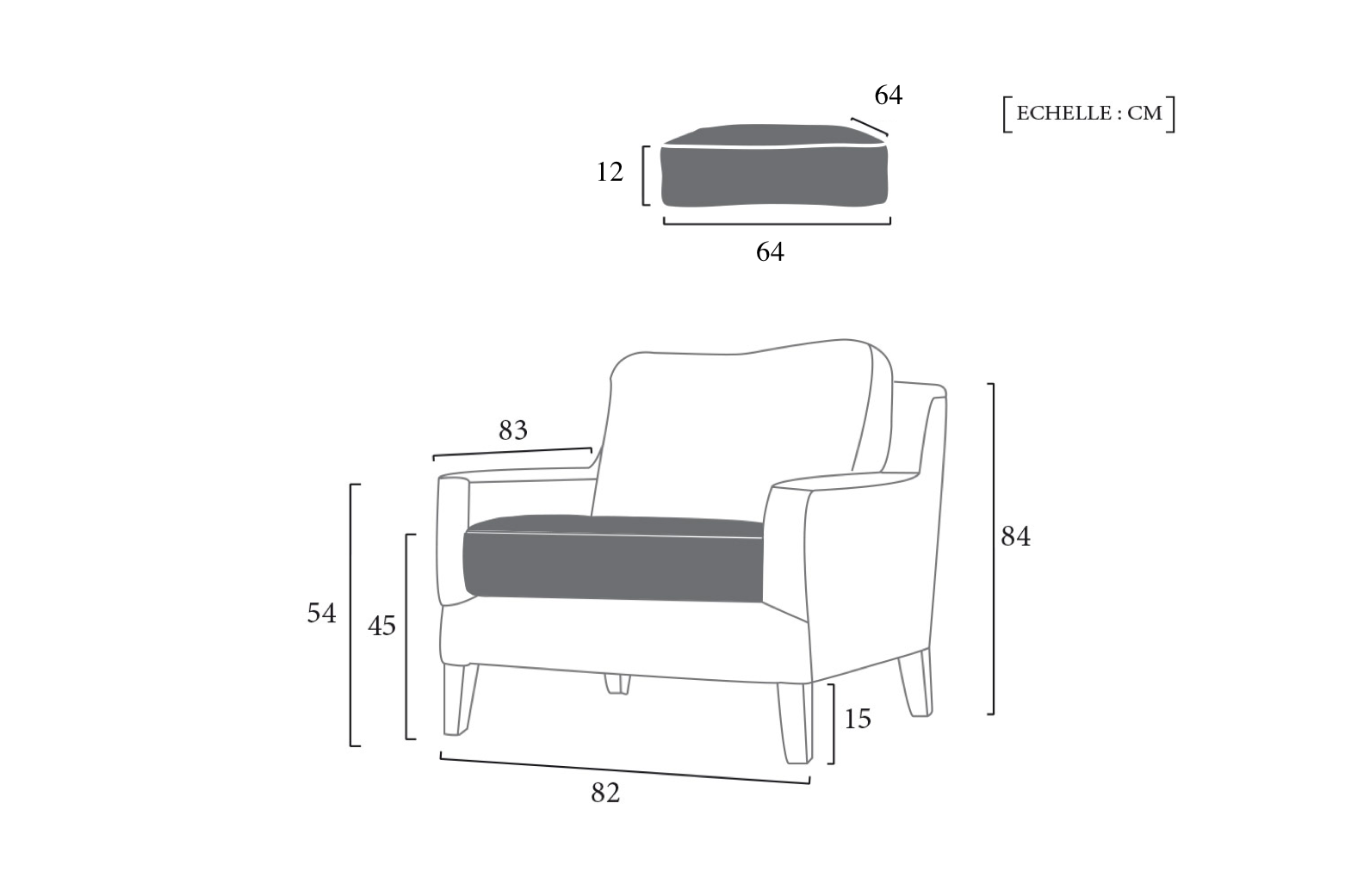 Schéma Technique Fauteuil Anglais Vintage Rose & Moore meta-dimensions