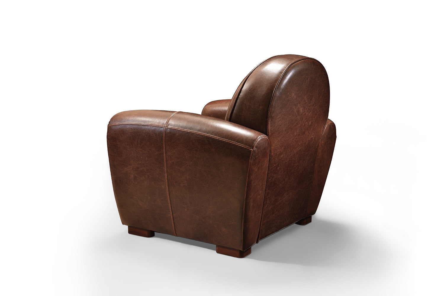 Fauteuil Club en cuir vieilli marron clair Rose & Moore de dos